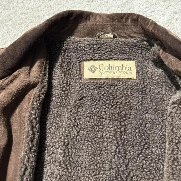 VTG Columbia Mens Suede Leather Barn Chore Jacket Sherpa Lined XXL Brown Zip - Picture 6 of 13